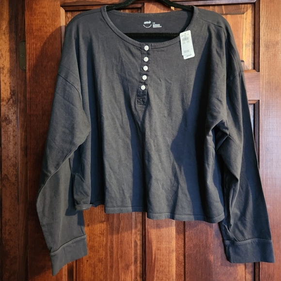 Aerie Cotton Henley Long Sleeve Shirt Large - NWT - Smoked Gray - Picture 5 of 10